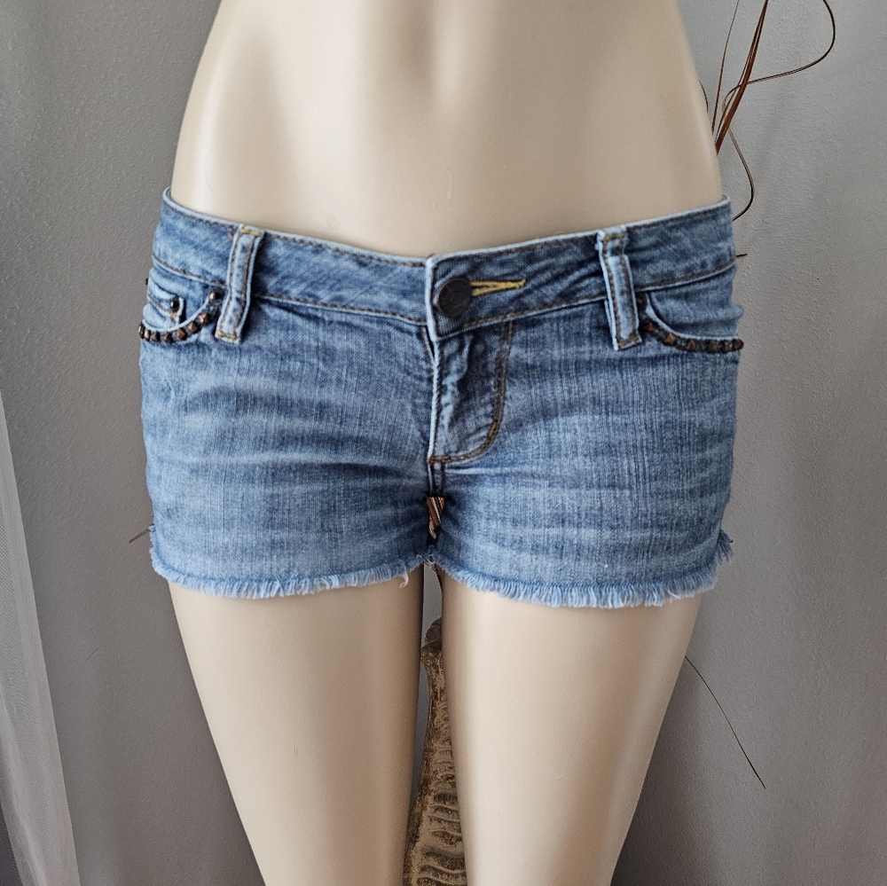 B Hermosa Womens Denim Cutoff  Distressed  Jean Shorts Hermosa  3 Reg Studded